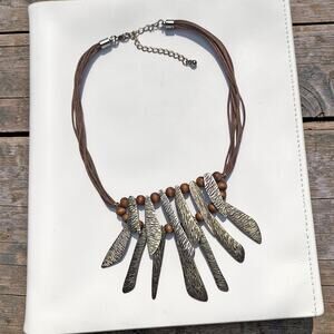 Bohemian Boho Style Fringe Hammered Metal Necklace